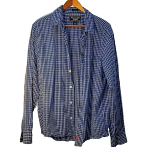 Abercrombie & Fitch Men's Muscle Shirt Blue White Plaid Medium %100 Cotton A&F